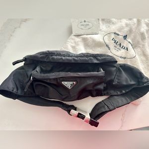 PRADA Vintage Waist Pouch, Fanny Pack, Body Bag Sling in Black Nylon.